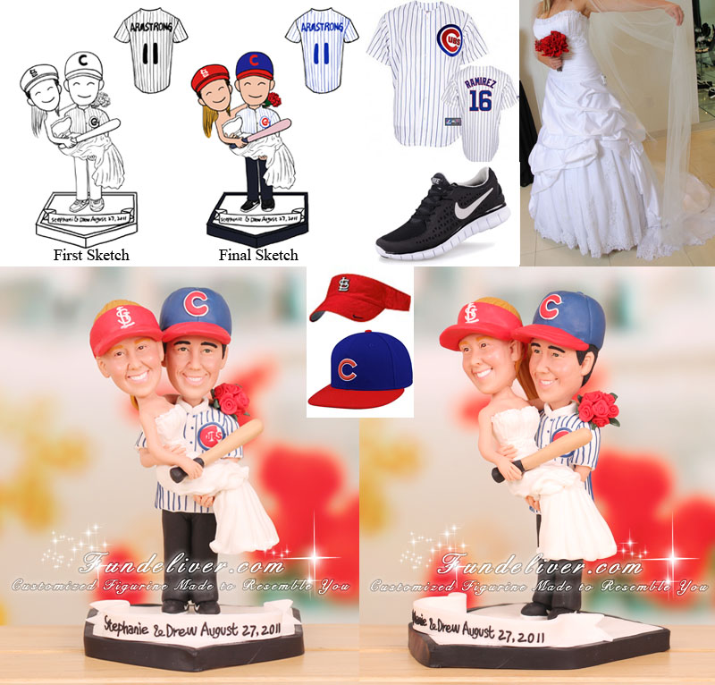 St Louis Cardinals and Chicago Cubs Baseball Wedding Cake Toppers